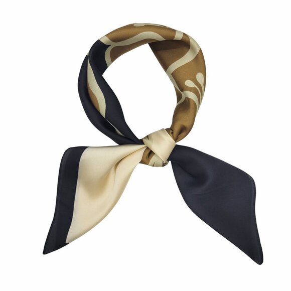 ⭐Silky Square Scarf Elegant Bandana FLORAL Black Brown Luxurious Soft Versatile⭐ - Picture 4 of 5